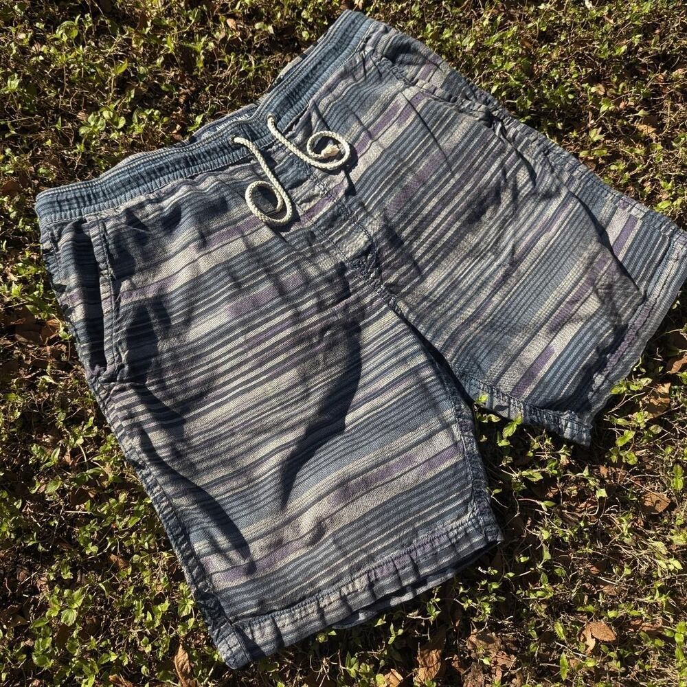 Mens Large American Eagle Cotton Drawstring Shorts Blue Purple Stripes